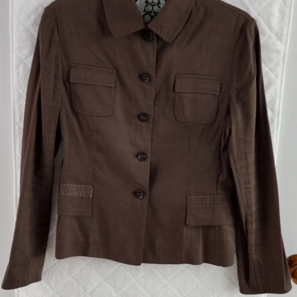 Elie Tahari brown linen blend blazer. Medium (US). - Picture 2 of 9